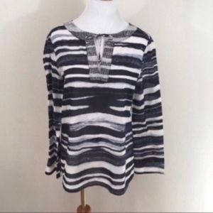 ST. JOHN Black White Voile Studded Tunic Blouse Women’s Sz‎ Small